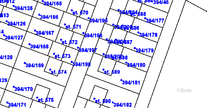 Parcela st. 394/207 v KÚ Osnice, Katastrální mapa