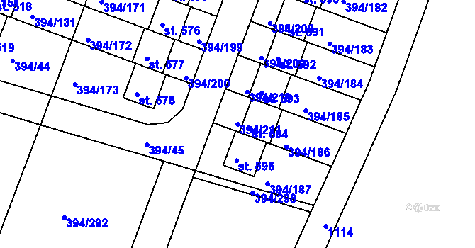Parcela st. 394/211 v KÚ Osnice, Katastrální mapa