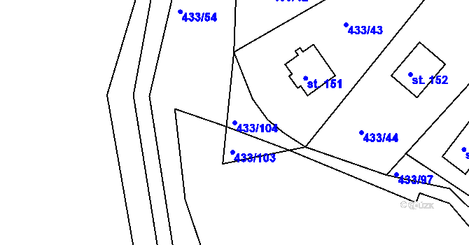 Parcela st. 433/104 v KÚ Osnice, Katastrální mapa