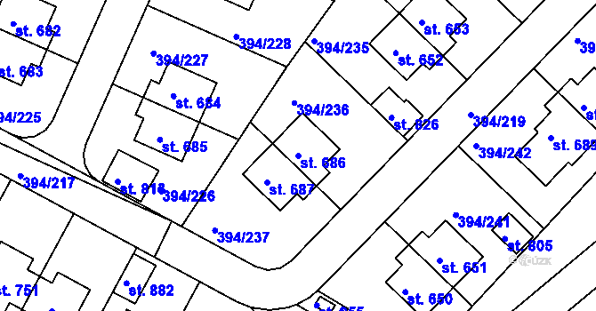 Parcela st. 686 v KÚ Osnice, Katastrální mapa