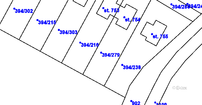 Parcela st. 394/279 v KÚ Osnice, Katastrální mapa