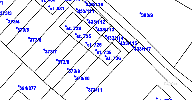 Parcela st. 735 v KÚ Osnice, Katastrální mapa