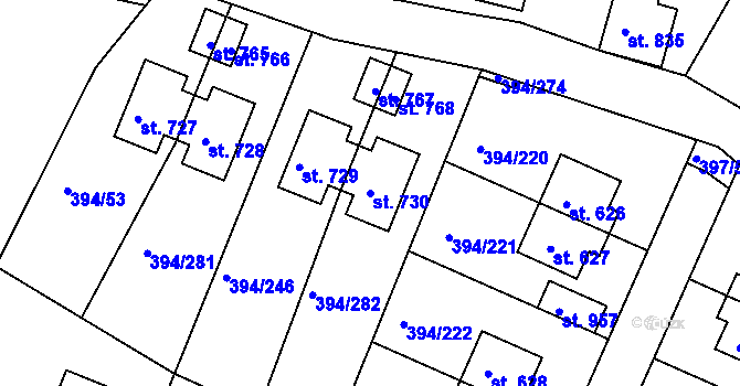 Parcela st. 730 v KÚ Osnice, Katastrální mapa