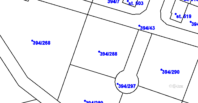 Parcela st. 394/288 v KÚ Osnice, Katastrální mapa