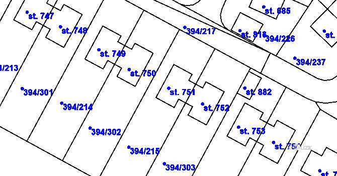 Parcela st. 751 v KÚ Osnice, Katastrální mapa