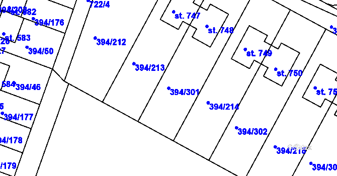 Parcela st. 394/301 v KÚ Osnice, Katastrální mapa