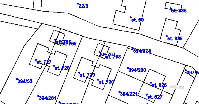 Parcela st. 767 v KÚ Osnice, Katastrální mapa