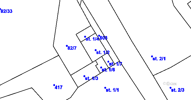 Parcela st. 1/2 v KÚ Zdiměřice u Prahy, Katastrální mapa