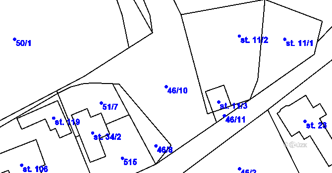 Parcela st. 46/10 v KÚ Zdiměřice u Prahy, Katastrální mapa