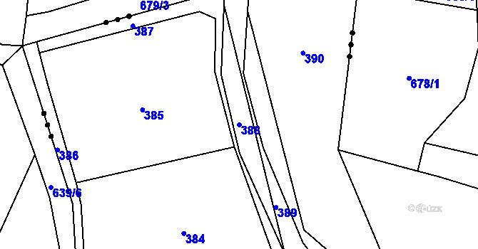 Parcela st. 388 v KÚ Osová, Katastrální mapa