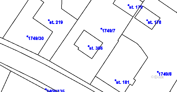 Parcela st. 386 v KÚ Osová Bítýška, Katastrální mapa
