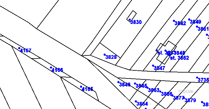 Parcela st. 3828 v KÚ Osová Bítýška, Katastrální mapa