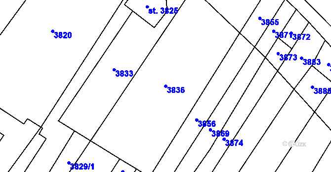 Parcela st. 3836 v KÚ Osová Bítýška, Katastrální mapa