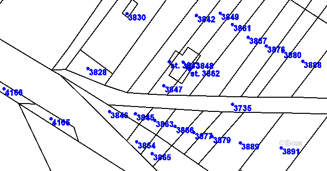 Parcela st. 3847 v KÚ Osová Bítýška, Katastrální mapa