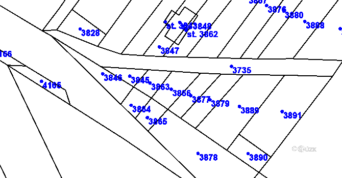 Parcela st. 3866 v KÚ Osová Bítýška, Katastrální mapa