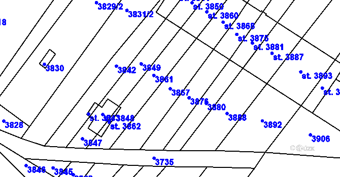 Parcela st. 3867 v KÚ Osová Bítýška, Katastrální mapa