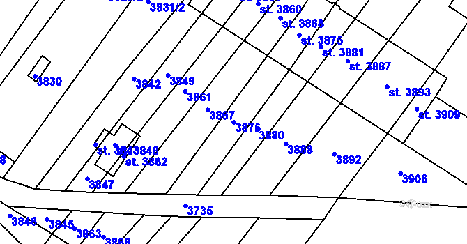 Parcela st. 3876 v KÚ Osová Bítýška, Katastrální mapa