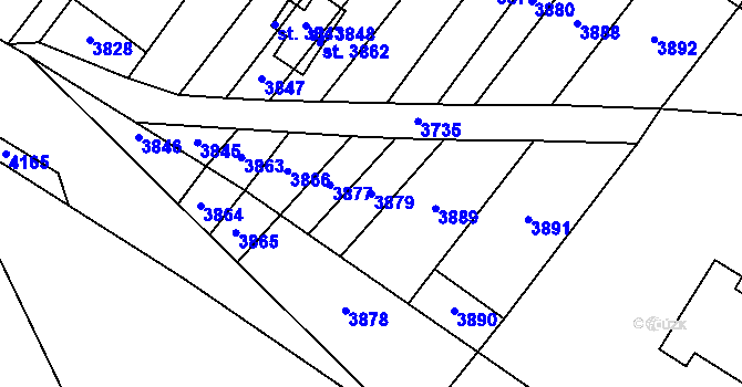 Parcela st. 3879 v KÚ Osová Bítýška, Katastrální mapa