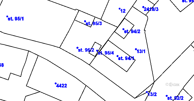 Parcela st. 95/4 v KÚ Osová Bítýška, Katastrální mapa