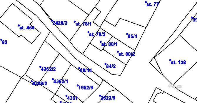 Parcela st. 80/1 v KÚ Osová Bítýška, Katastrální mapa