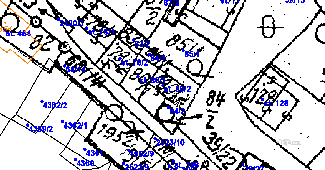 Parcela st. 80/2 v KÚ Osová Bítýška, Katastrální mapa
