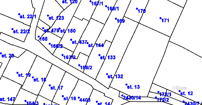 Parcela st. 133 v KÚ Osová Bítýška, Katastrální mapa