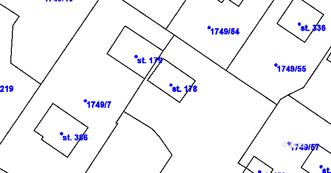 Parcela st. 178 v KÚ Osová Bítýška, Katastrální mapa