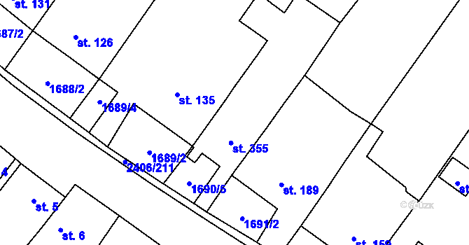 Parcela st. 355 v KÚ Osová Bítýška, Katastrální mapa