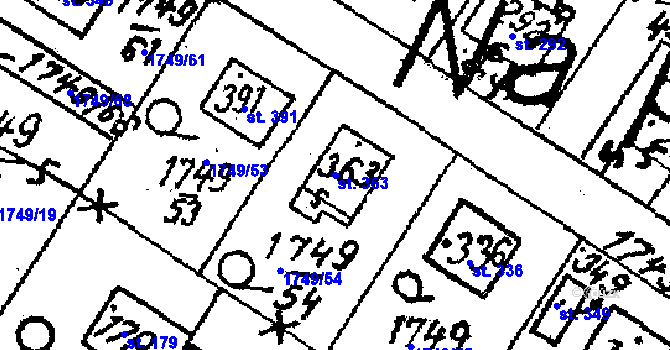 Parcela st. 363 v KÚ Osová Bítýška, Katastrální mapa