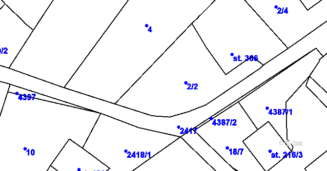 Parcela st. 2/3 v KÚ Osová Bítýška, Katastrální mapa