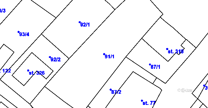 Parcela st. 91/1 v KÚ Osová Bítýška, Katastrální mapa