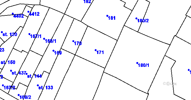 Parcela st. 171 v KÚ Osová Bítýška, Katastrální mapa