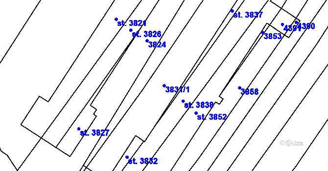 Parcela st. 3831/1 v KÚ Osová Bítýška, Katastrální mapa