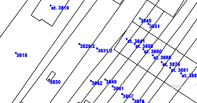 Parcela st. 3831/2 v KÚ Osová Bítýška, Katastrální mapa