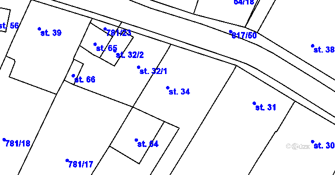 Parcela st. 34 v KÚ Ostašov na Moravě, Katastrální mapa