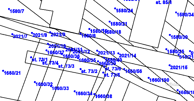 Parcela st. 2021/13 v KÚ Ostojkovice, Katastrální mapa