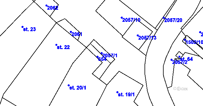 Parcela st. 2057/1 v KÚ Ostojkovice, Katastrální mapa