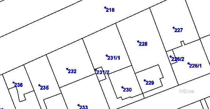 Parcela st. 231 v KÚ Ostopovice, Katastrální mapa