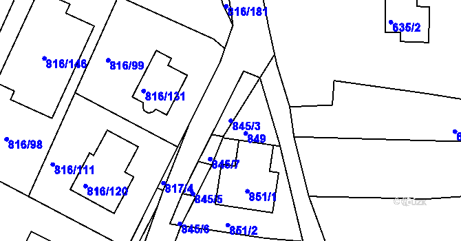Parcela st. 845/3 v KÚ Ostopovice, Katastrální mapa