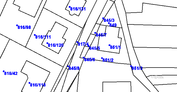 Parcela st. 845/5 v KÚ Ostopovice, Katastrální mapa