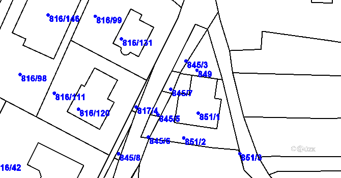Parcela st. 845/7 v KÚ Ostopovice, Katastrální mapa