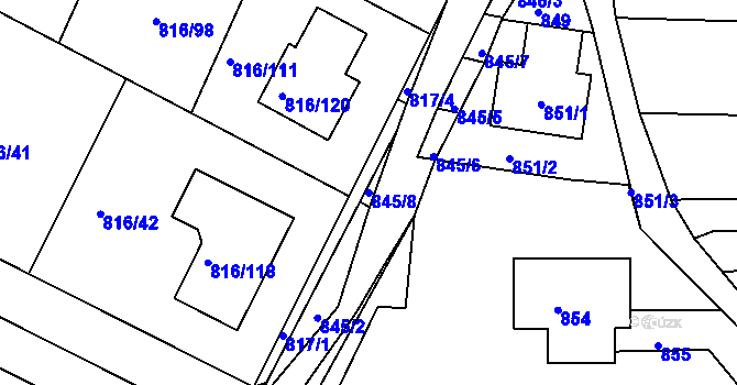 Parcela st. 845/8 v KÚ Ostopovice, Katastrální mapa