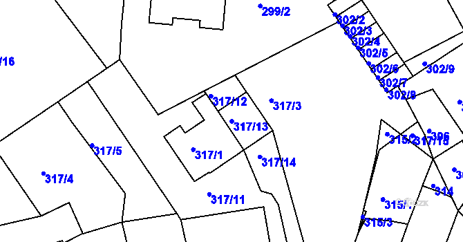 Parcela st. 317/13 v KÚ Ostopovice, Katastrální mapa