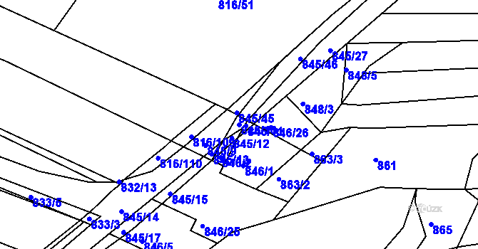 Parcela st. 845/10 v KÚ Ostopovice, Katastrální mapa