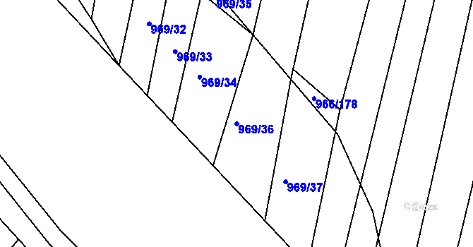 Parcela st. 969/36 v KÚ Ostopovice, Katastrální mapa