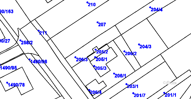 Parcela st. 205/2 v KÚ Ostopovice, Katastrální mapa
