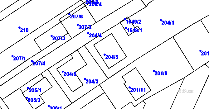 Parcela st. 204/5 v KÚ Ostopovice, Katastrální mapa