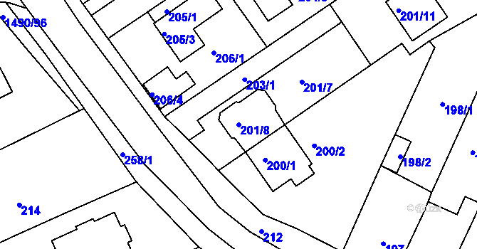 Parcela st. 201/8 v KÚ Ostopovice, Katastrální mapa