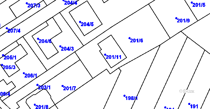 Parcela st. 201/11 v KÚ Ostopovice, Katastrální mapa