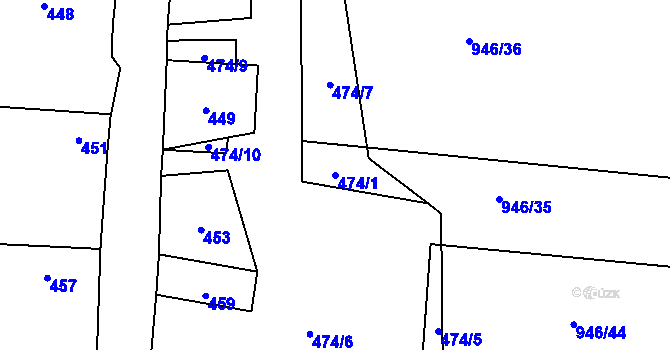 Parcela st. 474/1 v KÚ Ostrá, Katastrální mapa